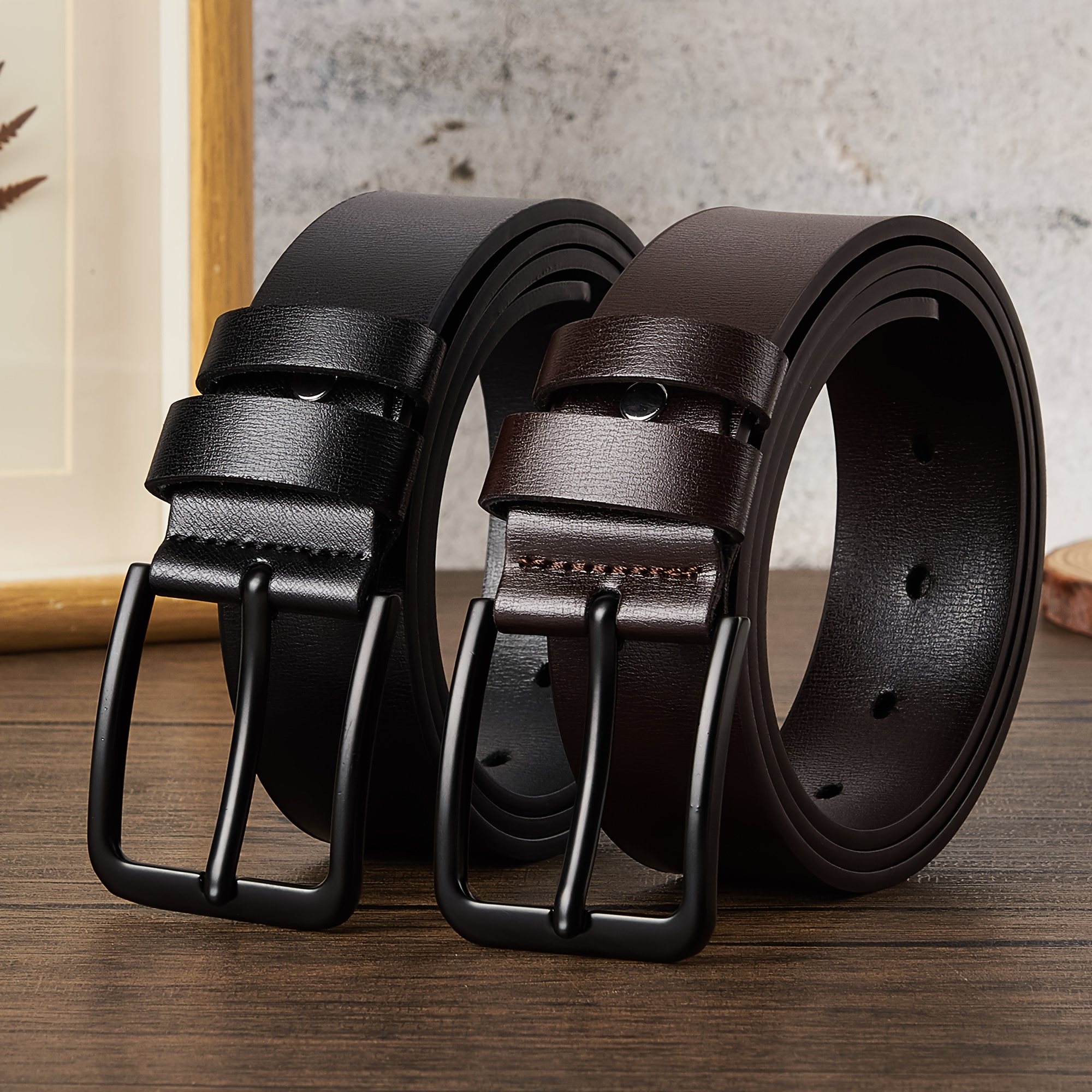 Men's Leather Belt with Square Alloy Buckle Adjustable Casual & Formal Dress Bel